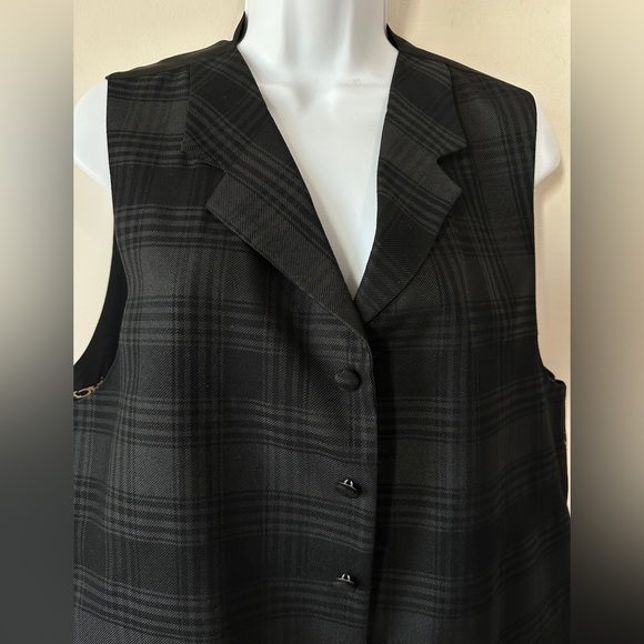 Vintage Stacy Adams Black on Black Plaid Button Down Vest Size 42L - Picture 5 of 7